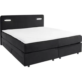 INOSIGN Boxbett INOSIGN "Luan", schwarz, B:187cm L:211cm, Komplettbetten, Boxspringbett, Schubkästen, LED-Beleuchtung und Topper, in Breite 120 cm und 180 cm