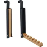 Relaxdays Türgarderobe klappbar 2X, zum Einhängen, Türhaken 6 Kleiderbügel, Metall & Holz, für 2 cm Türfalz, schwarz