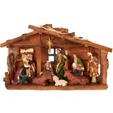 Brubaker Weihnachtskrippe - 40 cm Tischkrippe Weihnachtsfigur mit handbemalten Figuren Jesus, Maria, Josef und die Könige im Krippenstall unterm Stern - Krippenfigur Tischdekoration aus Polyresin
