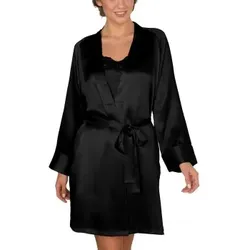 Lady Avenue Pure Silk Short Kimono Schwarz Seide Medium Damen