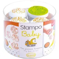 Aladine 3055213 Baby Baumaschinen Kreativset, 4 Stempel und 1 Stempelkissen, Orange, groß