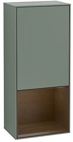 Villeroy und Boch Finion Seitenschrank F550GNGM 41,8x93,6x27cm, rechts, Regal unten Walnut Veneer, Olive Matt Lacquer