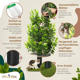 priorpet Kratzbaum Natur zum Klettern, Verstecken und Schlafen - groß mit austauschbaren Blättern - mehrstufig, einfach zu montieren - haustier... - Grün