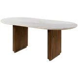 MASSIVMOEBEL24.DE Esstisch oval Mango 200x100x76x76 braun lackiert / Marmor weiß BARCELONA 236