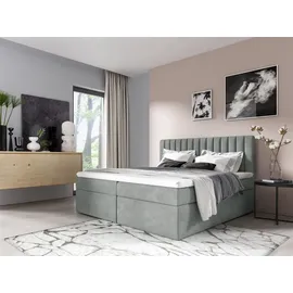 Fun Möbel Boxspringbett Schlafzimmerbett Linnea 160x220cm Stoff Eisblau inkl. Bettkasten
