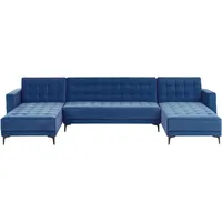Beliani U-förmiges Modul Schlafsofa ABERDEEN Samtstoff Blau 5-Sitzer universal