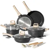 just perfecto household appliances JUST PERFECTO Topfset und Pfannenset Induktion - Pfannenset mit deckel - Pots & Pans sets - töpfe und pfannen set ohne ptfe und pfoa - topf und pfannenset Aluminium mit Antihaftbeschichtung 14 pcs