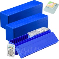 3 x blaue Münzplatten-Aufbewahrungsbox mit Staubtuch, kompatibel mit 20 Platten-Münzenhaltern, Kunststoff-Münzbox-Münzbox (2 x blau und 1 x rot) für Sammler, Münzaufbewahrung, Büro, Schule, Zuhause,
