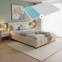 Juskys Polsterbett Florenz mit Matratze - Bubble Design, gepolstertes