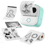 ASprink Mini Drucker, Y02C Mini Thermodrucker für 53MM, Mini Pocket Printer für Studiennotizen, Tagebücher, Geburtstagsgeschenk, Bluetooth Sticker Drucke für iOS & Android mit 1 Weißen Thermopapier