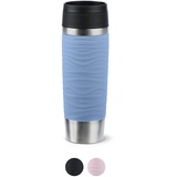 Emsa Travel Mug Wave Isolierbecher 0,5 Liter , neuer Komfort-Schraubverschluss , Edelstahl , 6h heiß und 12h kalt , 100% dicht , spülmaschinenfest , 360°-Trinköffnung , Pastellblau