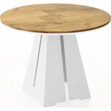 WFL GROUP Runder ausziehbarer Esstisch mit weißem Metallgestell - moderner industrieller Tisch für Esszimmer oder Küche - 120 cm bis 200 cm - EU - Lancelot Eiche