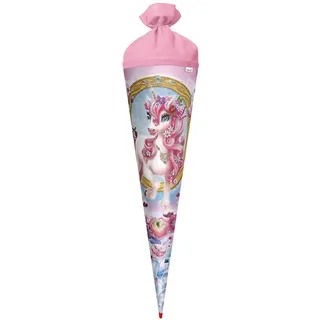 ROTH Schultüte groß Einhorn Beauty 70cm - Glitter, rund Rot(h)-Spitze, Filzverschluss - Zuckertüte Einhorn Beauty Schulanfang