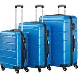 Zelsius Koffer Set 3 Stück, Blau | ABS Hartschalenkoffer mit Zahlenschloss, Doppelrollen und Innen Trennwand | Trolley, Koffer Groß, Luggage Set, Handgepäckkoffer, Hartschalenkoffer Set 3 teilig