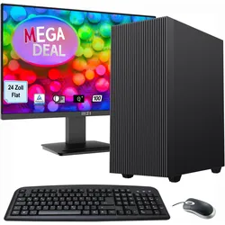 GAMEMAX PC-Komplettsystem "MegaDeal Multimedia-PC-Set", E (A-G), schwarz, Microsoft Windows 11 Home (64 Bit), 16 GB RAM, Computer-Komplettsysteme, Windows 11 + MSI PRO MP2412DE Monitor 60cm (24") + Maus & Tastatur