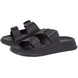 Pantolette TOMMY HILFIGER "D DENSITY HILFIGER LTH SAND", Herren, Gr. 46, schwarz, Leder, casual, Schuhe, Sommerschuh, Bequemschuh, Schlupfschuh mit verstellbaren Schnallen