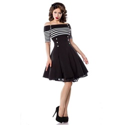 BELSIRA A-Linien-Kleid Schulterfreies Retro Rockabilly Jersey-Kleid 50er Jahre Pin up Vintage Kleid L
