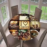 Morbuy Rund Tischdecke Elastisch, Kaffee Drucken Rund Tischdecken Wasserdicht Lotuseffekt Abwaschbar Abwischbar Tischtuch für Dekoration Küchentisch Garten Outdoor (Durchmesser 100cm,Patchwork)