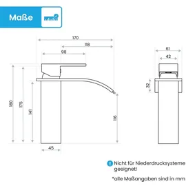 Bächlein Badarmatur Tamina in Wasserfall-Design, Einhebelmischer mit langlebiger Keramikkartusche und Montage-Set, Bad Wasserhahn für Bad-Aufsatz-Waschbecken