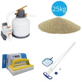 Bestway - Poolsauger AquaClean & Sandfilterpumpe 5678 L/u & Filtersand 25 kg & WAYS Scheuerbürste