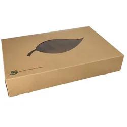 Papstar 50 Catering-Kartons, Pappe `pure` 46,4 x 31,3 cm braun `100% Fair` mit Sichtfenster aus PLA