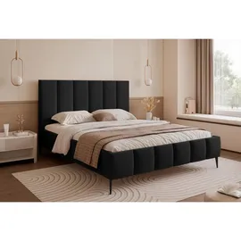 Selsey Polsterbett 140x200 cm, mit Bettkasten, Lattenrost und Metallfüßen, schwarz -