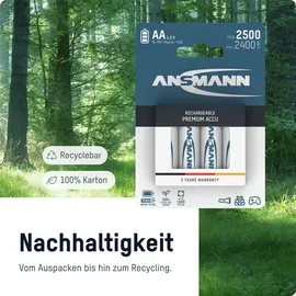 Ansmann Akku Mignon 2100mAh 1,2V - HR6, Nickel-Metallhydrid NiMH 1,2V/2100 mAh, Batterien maxE 2 Stück)