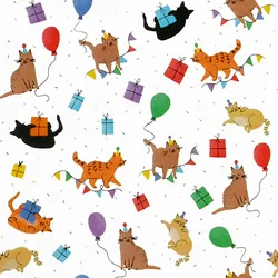 Star Geschenkpapier 70cm 2m Rolle Katzen mit Partyhüten Motiv Geschenk Papier Kindergeburtstag Geburtstag Tiermotiv Geschenkpapierrolle Packpapier Bunt