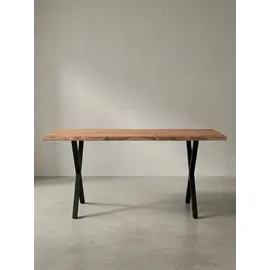 KADIMA DESIGN Bürotisch Massivholz Groß 160x80 Akazie Schreibtisch Goldbraun-Schwarz Baumkante Industrial Kreta Kollektion Kadima Design