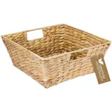 HMF Geschenkkorb leer Aufbewahrungskorb geflochten aus Wasserhyazinthe 30 x 30 x 12 cm beige
