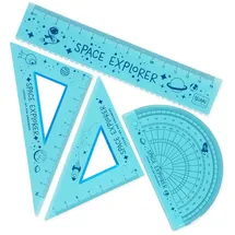Legami - Geometrie Set, Set mit 15 cm Lineal, 10 cm 60° Quadrat, 180° Winkelmesser für die Schule, inkl. Koffer, flexibles Material, Space-Motiv