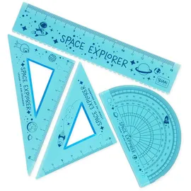 Legami - Geometrie Set, Set mit 15 cm Lineal, 10 cm 60° Quadrat, 180° Winkelmesser für die Schule, inkl. Koffer, flexibles Material, Space-Motiv