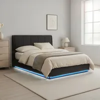 [en.casa] LED Polsterbett Tröstiar 160x200cm Schwarz