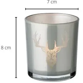 Edzard 2er-Set Teelichtglas (Höhe 8 cm, Ø 7 cm), außen grau, innen Gold - Windlicht, Kerzenglas (Hirschkopf)
