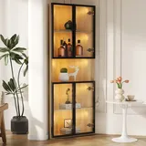 Eckvitrine Aus Mdf In Eichenoptik 62 X 32 X 160 Cm Mit Sicherheitsglas, Led-beleuchtung Und Soft-close-scharnieren