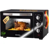 Minibackofen 23 Liter 1400 Watt, Minibackofen mit Umluft, Mini Backofen mit Luft-isoliertem Gehäuse, Krümelblech, mobiler Ofen mit Innenraum-Licht, Pizzaofen für Brötchen, Backofen für Camping