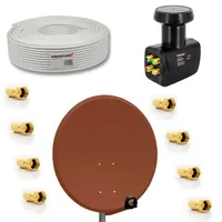 PremiumX Satelliten-Komplettanlage 80cm Satellitenschüssel Rot Aluminium Quad LNB 50m