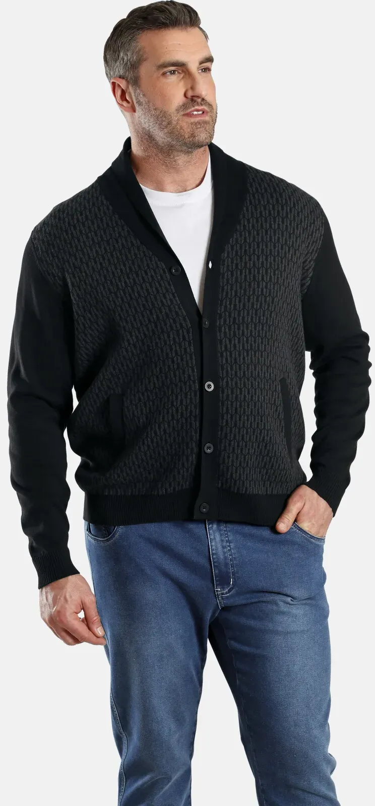 Strickjacke CHARLES COLBY "Strickjacke DUKE RONAN", Herren, Gr. XXXL, schwarz (schwarz gemustert), Obermaterial: 100% Baumwolle CO., gemustert, klassisch, normal, Strickjacken