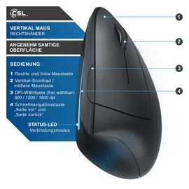 CSL Wireless Vertikal Maus schwarz