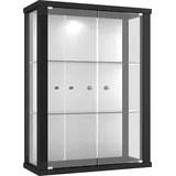 K-Möbel Hängevitrine in Schwarz (80x60x25 cm) mit 2 höhenverstellbaren Glasböden & Spiegel - Modellauto Vitrine Schwarz - Vitrinenschrank Schwarz - Sammlervitrine - Glasvitrine Regal Glas Schrank