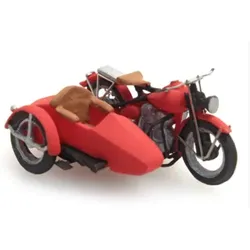 ARTITEC 387.29 H0 Motorrad US Liberator rot mit Beiwagen Resin Fertigmodell