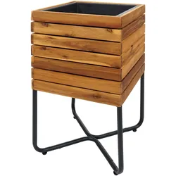 Mendler Pflanzkasten HWC-L25, Pflanzkübel Blumenkasten, quadratisch 60x33x33cm Outdoor Stahl Akazie Holz MVG-zertifiziert, braun
