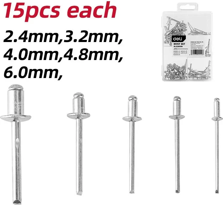 deli Hand-Rivettierer-Set in Gelb, Einhandbedienung & komplettes Rivetten-Sortiment für sichere Befestigung