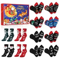 LuxusKollektion Adventskalender Socken 2024 Adventskalender 12 Paar Baumwolle Unisex lustige Texte bunt