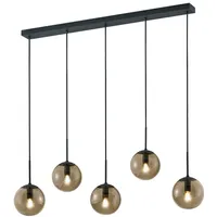 MeineWunschleuchte 5-flammige Pendelleuchte mit Kugel Lampenschirmen aus Rauchglas, Breite