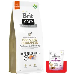 BRIT CARE Dog Hypoallergenic Dog Show Champion Salmon & Herring 12kg + Brit Care Snack Immunity 150g