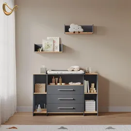 livinity® Wickelkommode Torino Anthrazit/Goldkraft Eiche mit 3 Schubladen