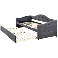 Rutaqian Einzelbett Einzelbett, 90x200cm Tagesbett mit ausziehbarem Bett,Schlafsofa, Daybettt(Ohne Matratze), Leinen, minimalistisches Styling,Grau/Beige grau