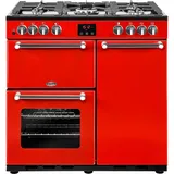 Belling Kensington 90 DFT Range Cooker, 3 Elektrobacköfen, mit Gaskochfeld, 90 cm breit, red