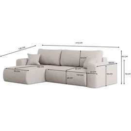 Kaiser Ecksofa mit Schlaffunktion und Stauraum für Bettzeug, L-förmiges Capri Stoff Verita Links Ecru